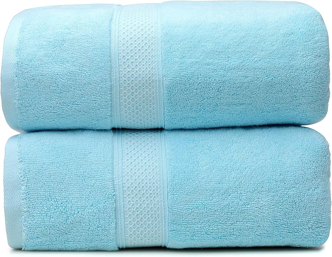 2 x Fluffy Cotton Bath Towels Set650GSM,2-Piece Set, Thickened and Enlarged(31.5x63 inches),Super Absorbent,Soft,Suitable for Hotel, Bathroom, Swimming Pool, SPA,Gift (Sky Blue)