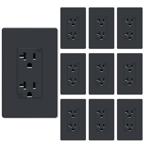 WEBANG Decorator Receptacle Outlet, Screwless Wall Plate Included, 20-Amp 125V Tamper Resistant Wall Outlet, 2-Pole, 3-Wire Self-grounding, ETL Listed, 10 Pack, Glossy Dark Grey