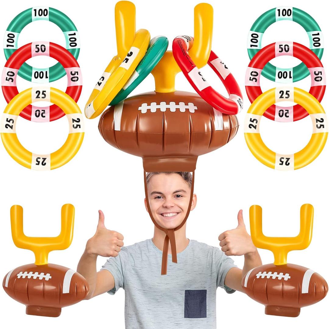 Civaner 2 Set Inflatable Post Ring Toss Football Goal Post Game Include 2 Pieces Hat 6 Pieces Toss Ring for Football Party(Cute Style)
