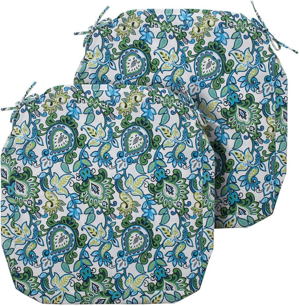 Magpie Fabrics Indoor Outdoor Cushion Cover Replacement 2 Pack, NO Insert! Water Repellent Slipcover with Ties Decor for Patio Garden Chair Seat Sofa Bench Wicker(Botanical Blue Green, 22x20x4 Inch)