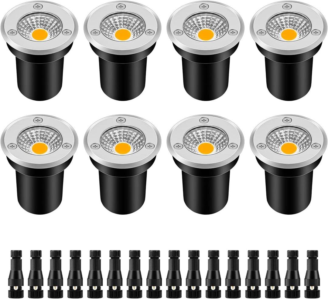 ZUCKEO Low Voltage Landscape Lights LED Well Lights 3W 12V-24V in Ground Light IP67 Waterproof Outdoor Low Voltage Landscape Lighting for Floor Driveway Deck Step Garden (8 Pack Warm White)