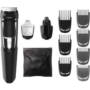 Philips Norelco Multigroom All-in-One Trimmer Series 3000 with 13 pieces - No Blade Oil Needed, MG3750/50 (Black/Silver)