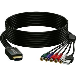 eSynic Portable YPbPr to HDMI Converter Cable - All-in-One Female Component to HDMI Adapter with Built-in Plug- for Xbox 360/PS2/Wii/DVD Player to HDTV-1080P@60Hz Pass-Through (NOT for RGB Signals)