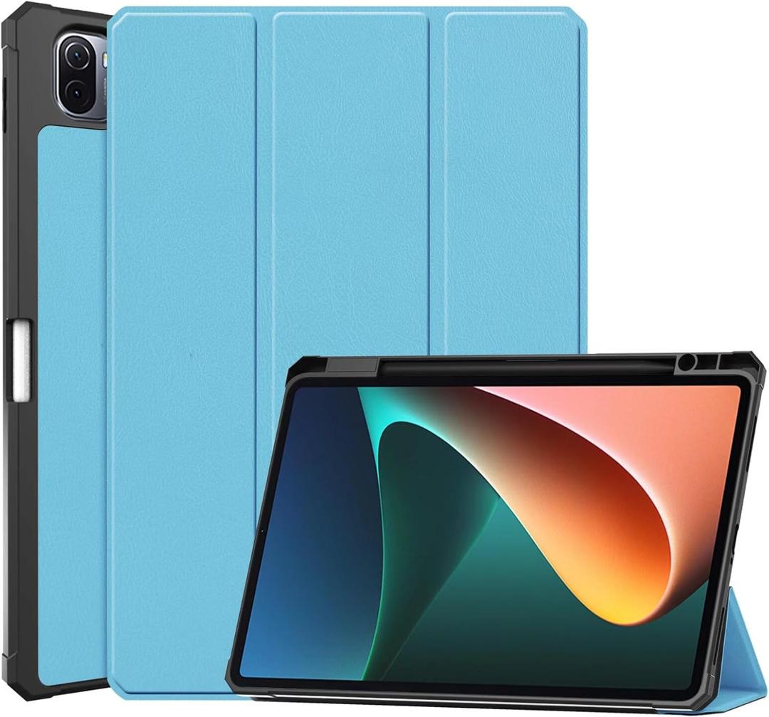2 x Tablet Cover for Xiaomi Mi Pad 5/5 Pro 11"(2021 Release),Ultra Slim Folio Stand Lightweight Auto Sleep/Wake Up Leather Case for Xiao Mi Pad 5 Pro 5G,with Pencil Holder (TPU-Light Blue)