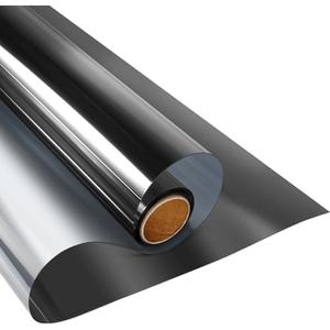 KESPEN Window Film One Way Daytime Privacy Static Cling Sun Blocking Anti UV Reflective Window Tint for Home and Office, Black-Silver, 17.5 Inch X 16.4 Feet