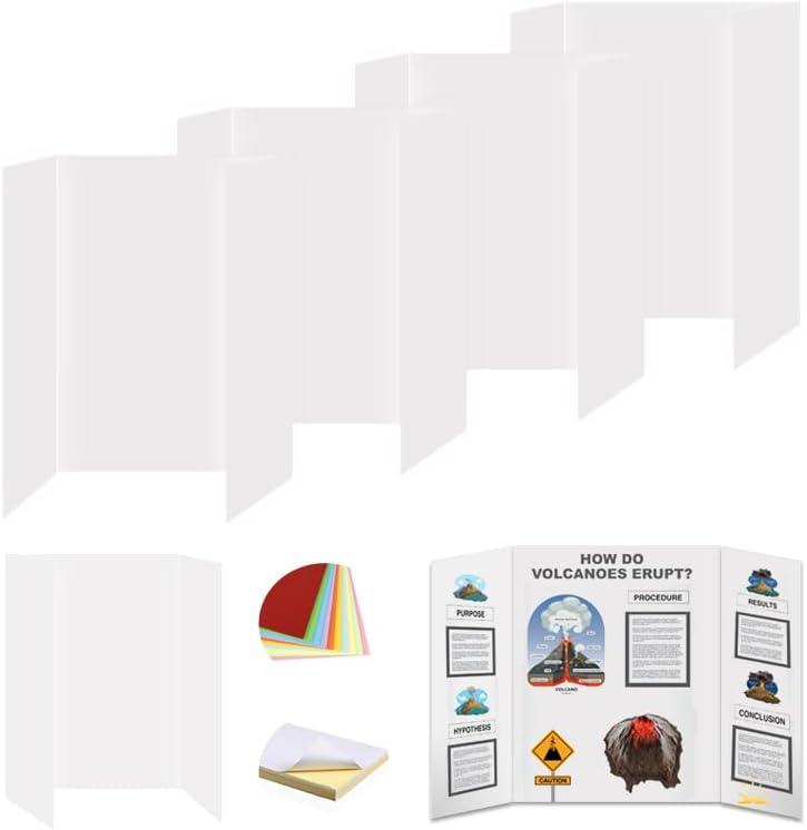 Rsgift 4 Pcs 26x16.5 inches Medium Trifold Poster Boards with Double Sided Tapes and Cardboard, Corrugated Display Boards, Professional Presentation Boards for School Project, Exhibitions White
