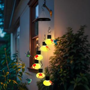 Charming Wind Chimes Hummingbird Feeders for Outdoors, Solar Hummingbird Feeder Glass Made, Never Leak, Gardening Gifts for Women, Men(Frosted Clear)