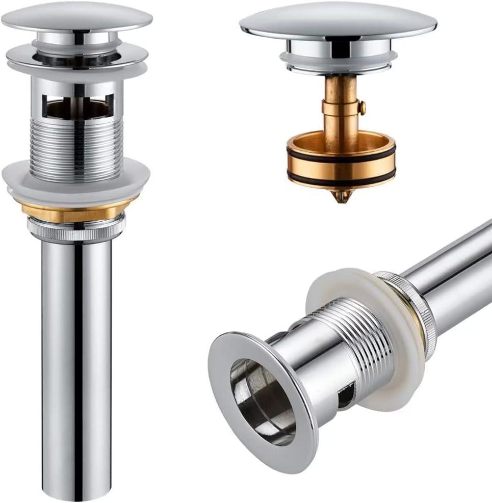 KOKOSIRI Bathroom Sink Drain with Detachable Hair Catcher, Polished Chrome Pop Up Sink Drain with Strainer Basket Anti Clogging for Vanity Vessel Sink with Overflow, C1001CH