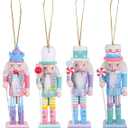 PRETYZOOM 4pcs Christmas Nutcracker Ornaments, 5 Inch Wooden Nutcracker Hanging Pendants, Holiday Soldiers Keepsake, Christmas Party Decoration
