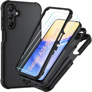 Case for Galaxy A25 5G Case, Samsung Galaxy A25 5G Case with HD Screen Protector [3 Layer] Military-Grade Heavy-Duty Shockproof Protective Phone Case for Samsung A25 5G,Black/Black