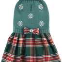 Green Embroidery Snowflake Ugly Vintage Knit Reindeer Holiday Festive Christmas Dog Sweater Dress for Dogs Large (L) Size Back Length 15"