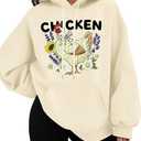SFHFY Chicken Sweatshirt for Women: Chicken Mom Shirt Lightweight Animal Lover Hoodie Drawstring Country Farm Tops Apricot,XL
