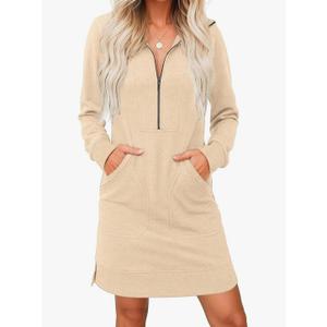 AlvaQ Sweatshirt Dress for Women Fall Winter Casual Long Sleeve Half Zip V Neck Pullover Tunic Tops Mini Dress with Pockets XL