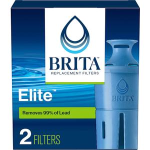Brita Filter Replacements for Water Pitchers and Dispensers, Elite, NSF Certified to Remove 99% of Lead, 2 Count, Blue