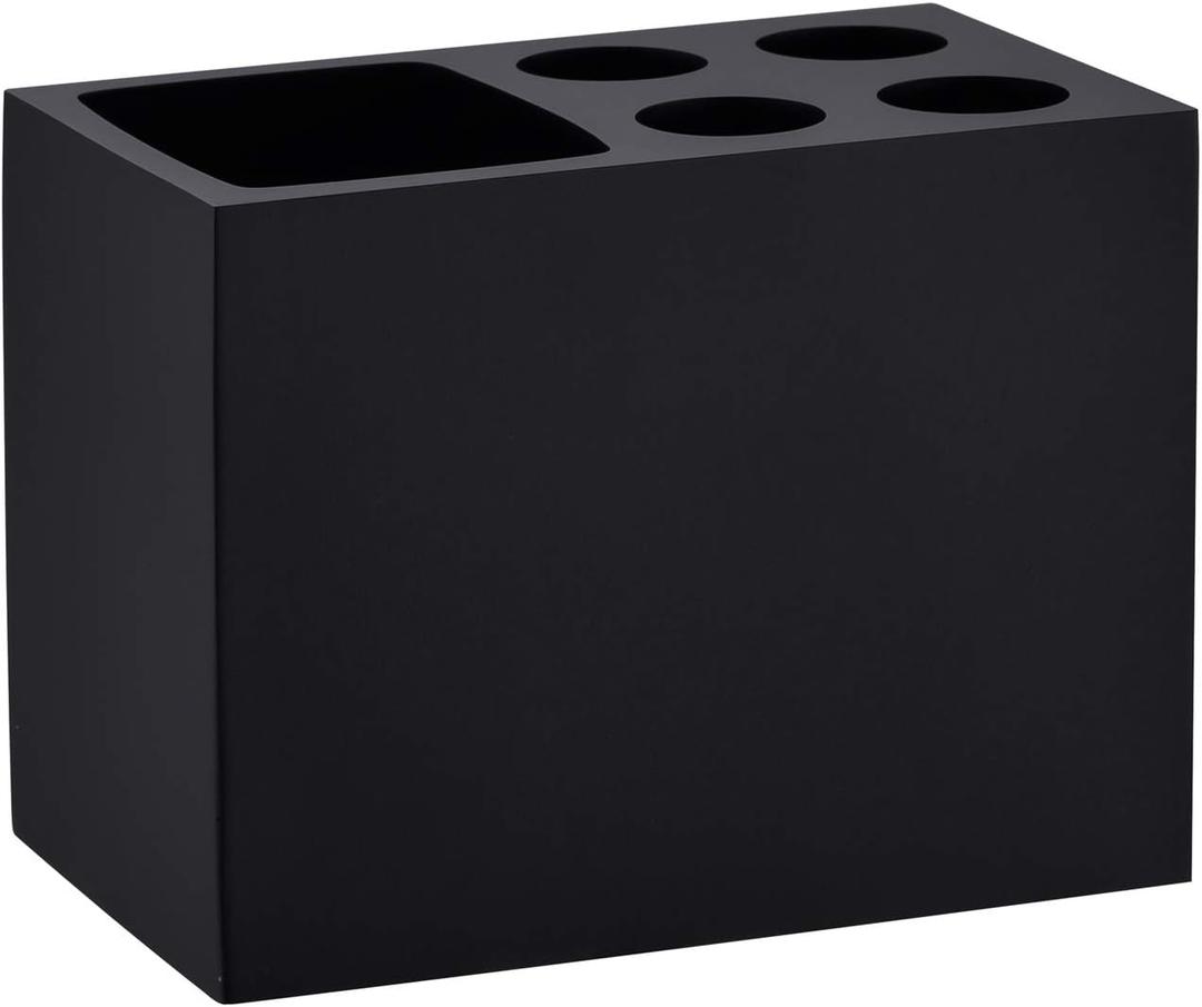 Resin Matte Black Toothbrush Holder - 5 Slots Bathroom Storage Stand Organizer for Toothbrushes, Make-up Brushes & More​