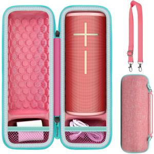 Case Compatible with Ultimate Ears Boom 4 3 Floating Speaker, Travel Carrying Storage Holder for JBL Flip 5 6 7 Bluetooth Speaker, USB Cable and Adapter (Box Only) -Raspberry