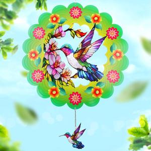FACIACC Wind Spinners Outdoor,Hummingbird Metal 3D Hanging Garden Decor, 12-inch Stainless Steel Wind Spinner with Tail Spinner, Wind Sculptures for Indoor Patio Lawn Yard, Ornament Gift for Women/Men