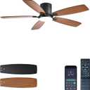 Ceiling Fans with Lights, 52 inch Low Profile Ceiling Fan with Light and Remote Control, Flush Mount, LED Dimmable DC Reversible Modern Ceiling Fan for Bedroom (Brown)
