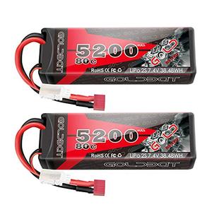 GOLDBAT 5200mAh 80C 2S 7.4V RC LiPo Battery Hard Case with T Plug for RC Evader BX Car RC Truck RC Truggy Racing (2 Packs)