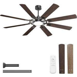 AKOFUN Ceiling Fans with Lights, 72 Inch Indoor/Outdoor Large Ceiling Fan with Light and Remote, 6 Speed Reversible Quiet DC Motor, 8 Blade, 3 CCT, Black Modern Ceiling Fan for Living Room Patio