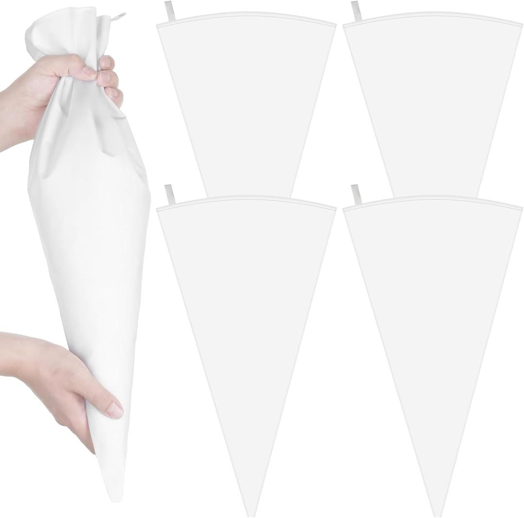 4 Pcs White Cloth Frosting Bags with Plastic Coating 24" Reusable Piping Pastry Bags Large Canvas Cake Decorating Bag Icing Piping Bag for Frosting, Icing, Cakes, Cupcakes, Cookies