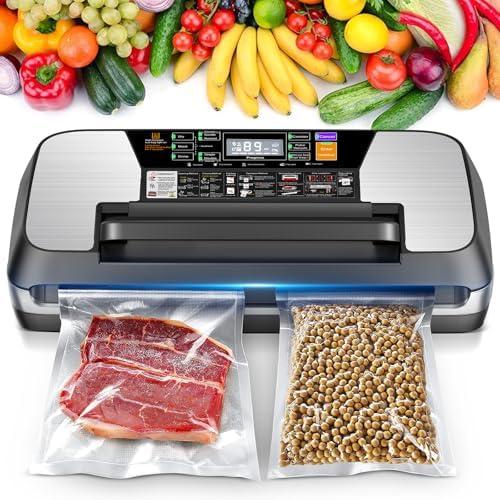95KPA Vacuum Sealer Machine, Commercial Full Automatic Food Sealer with Cutter for Meat Sous Vide, Includes 10 Pre-Cut Bags, Bag Rolls, Accessory Hose & Starter Kit