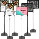 Jutom 6 Pack Adjustable Pedestal Stand Holder 8.5 x 11 Inch Heavy Duty Aluminum Sign Holder Vertical and Horizontal Sign Poster Stands Floor Standing Display for Advertisement Menu Display(Black)