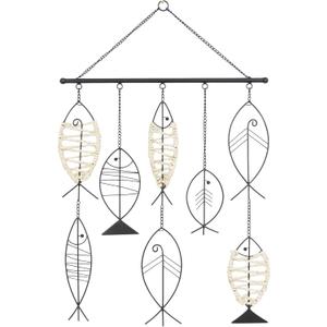 Deco 79 Metal Fish Home Wall Decor Indoor Outdoor Wire Wall Sculpture with Rattan Accents, Wall Art 21" x 1" x 31", Black