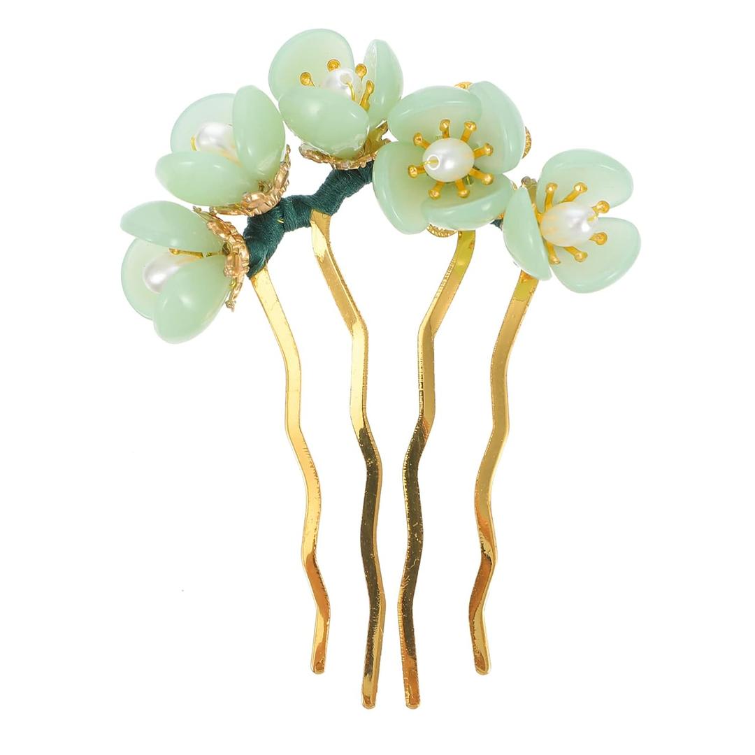 Beaupretty Jade Flower Hair Pin Chinese Hair Stick Jade Hairpin Retro Chignon Pin Traditional Classical Flower Hair Chopstick Hair Styling Accessories for Women Girls (Green) (1 Count (Pack of 1))