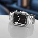 Compatible with Apple Watch Band and Case, Stainless Steel Metal Chain with Soft TPU Cover, Smart-Watch Link Bracelet Strap, Wrist-Band for i-Watch Series 9 8 7 6 5 4 3 2 1 SE, 45mm 44mm 42mm, Silver