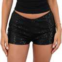 Seyumixi Womens Sequin Micro Shorts Low Waist Sparkly Y2k Mini Shorts | Glitter Outfits Sexy Rave Bottoms Going Out Bodycon Booty Hot Pants Metallic Sparkle Clubwear Concert Party Festival