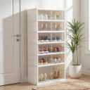 GOFLAME Foldable Shoe Rack Organizer, 6-Tier 12 Pairs Collapsible Shoe Cabinet with Magnetic Clear Doors, Portable Shoe Storage Box, Stackable Shoe Shelf for Closet, Entryway, Easy Assembly