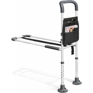 HOMEAL Bed Rails for Elderly Adults Safety - Adjustable Bed Assist Rails for Seniors, Adult Bed Guard Rail with Non-Slip Ergonomic Handle,Storage Pocket & Fixing Strap, 350 Tested (Grey, Long)