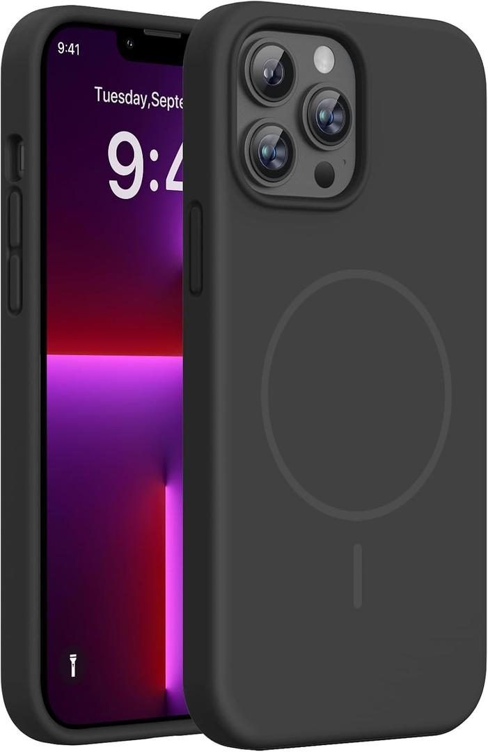 Miracase Magnetic for iPhone 13 Pro Max Case, [Soft Anti-Scratch Microfiber Lining], Compatible with MagSafe, Liquid Silicone Shockproof Drop Protection Phone Case for 13 Pro Max, Black