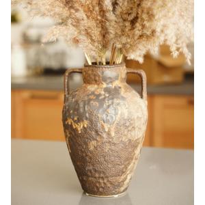 Ceramic Rustic Vase for Home Decor - 9.8Inch Handmade Farmhouse Vases,Decorative Vase for Living Room,Centerpieces,Mantels - Vantage Brown
