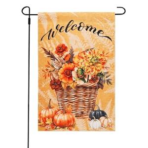 MATCING Fall Garden Flag 12x18 Inch Double Sided for Outdoors Small Burlap Autumn Flowers Pumpkins Welcome Yard Outdoor Flag for Holiday Farmhouse Lawn Porch Garden Thanksgiving Decorations