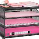 Lavatino 3-Tier Letter Tray Desk Organizer, Mesh Metal Paper File Tray Organizer for Desk, Office Supplies & Home Organization, Fits A4 Paper, Mail, Magazines & Office Accessories (Black with Handle) (12.6" x 9.1" x 7.6")