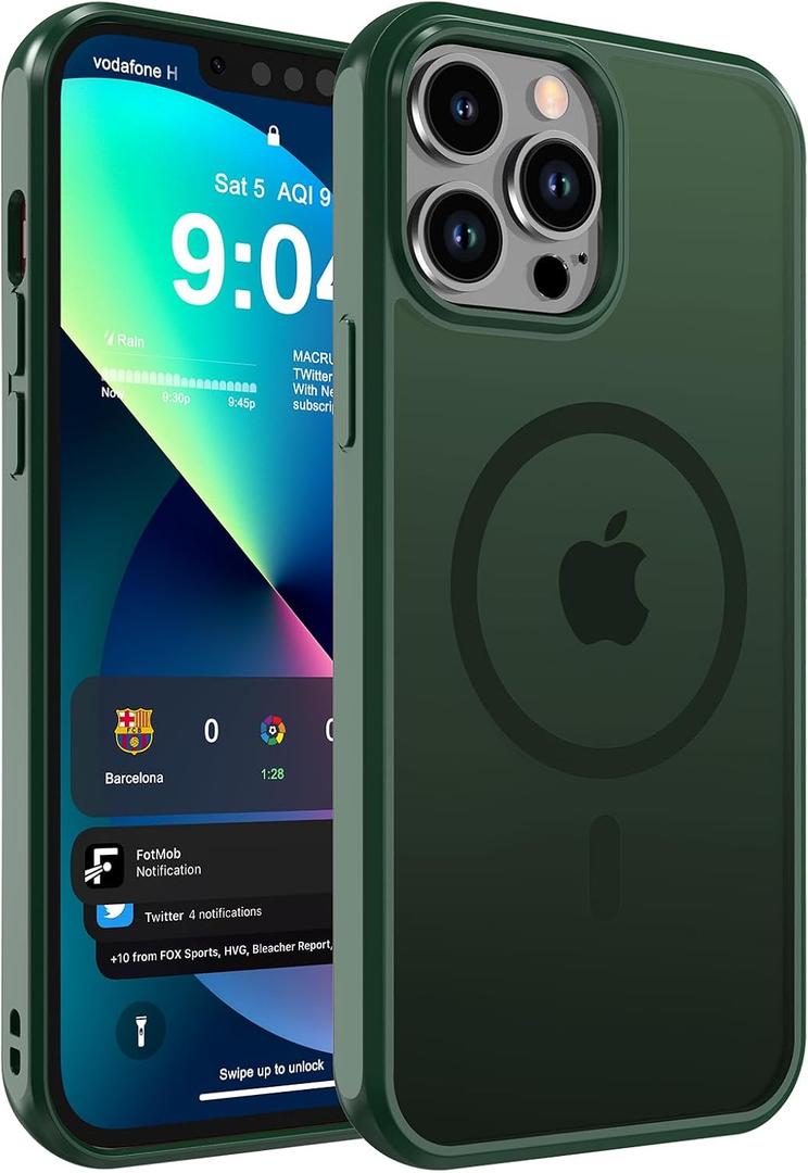 DEERLAMN Magnetic Matte Case for iPhone 14 Pro Max 6.7-Inch, [Compatible with MagSafe][Military Grade Drop Protection] Anti-Fingerprint Slim Translucent Shockproof Protective Phone Cover, Dark Green