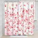 Pink Floral Shower Curtain with Hooks, Romantic Pink Petal Rain Bath Curtain, Waterproof Polyester Fabric for Bathroom Decor, 72 x 72 Inch