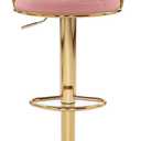 VECELO Bar Stool, Adjustable Barstools Counter Height Stools with Back and Arm, Velvet Woven Kitchen Island Stools w/Gold Metal Leg Base, 360 Swivel Bar Chair, Pink
