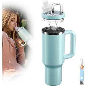 Tumbler Adapter Compatible with Stanley and Flavors Cartridges | Fits 30oz & 20oz Stanley Quencher H2.0 Tumblers | Direct Fit, Food-Grade Leak-Proof Silicone, Replacement Lid (Seafoam)