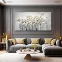 Flowers Canvas Wall Art White Paintings Grey Gold Contemporary Artwork Master Bedroom Wall Decor 29"x 58" Large Framed Art for Living Room Office Home Decor