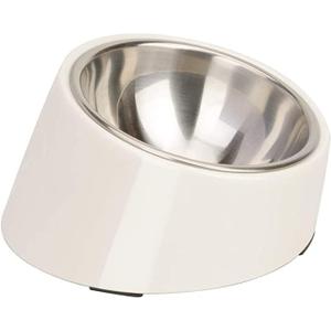 SuperDesign Mess Free 15 Slanted Bowl for Dogs and Cats, Tilted Angle Bulldog Bowl Dog Feeder, Non-Skid & Non-Spill, Easier to Reach Food S/0.5 Cup White