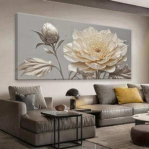QSQ Large Wall Art Living Room Home Wall Decor Modern Canvas Art Wall Decor 29 X 58 Inches White Painting Print Elegant Silver White Flower Wall Art Picture For Bedroom Office Decoration Artwork