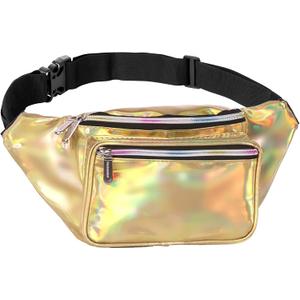 Holographic Fanny Pack Belt bag - Crossbody Waist Bag for Men or Women - Hands-Free, Waterproof Large Bumbag for Hiking, Running, and Travel (Gold)