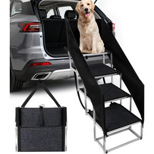 Dog Stairs with Guardrail for Large Dogs Extra Wide 20 Inch Step, 34 Inch 4 Step Non Slip Surface, Supports up to 230 lbs Designed for Oversized SUVs, Off Road Vehicles, and Pickup Trucks- Felt