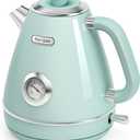 Hazel Quinn Retro Electric Kettle - 1.7 Liters / 57.5 Ounces Tea Kettle with Thermometer, All Stainless Steel, 1200 Watts Fast Boiling, BPA-free, Cordless, Automatic Shut Off - Mint Green