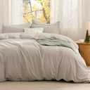 Bedsure Comforter Set King Size - Cotton Fabric with Microfiber Inner Fill, Linen Color PureWoven Soft Bed Set for All Seasons, 3 Pieces, 1 Comforter (104" x 90") and 2 Pillow Cases (20" x 36")