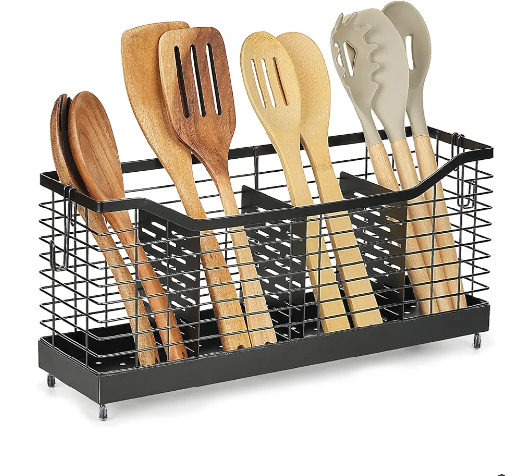 Utensil Holder for Kitchen Counter, Large Stainless Steel Cooking Organizer with 4 Compartments for Kitchen Countertop, Silverware, Forks, Knives, Spoons, Cooking Tools, Cutlery Storage Rack