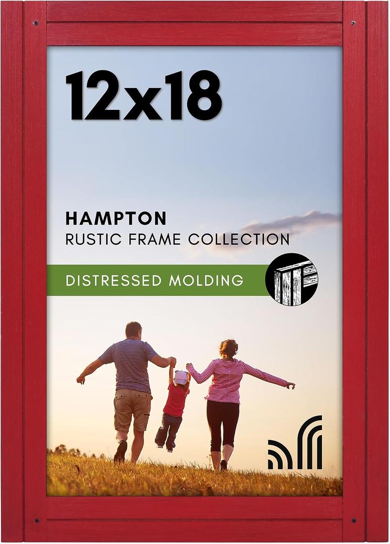 Americanflat 12x18 Poster Frame with Polished Plexiglass - Hampton Collection - Distressed Wood Picture Frames for Wall Display - Red